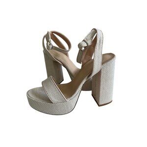 SCOOP Herringbone Cream Platform Sandals Heels Size 8.5